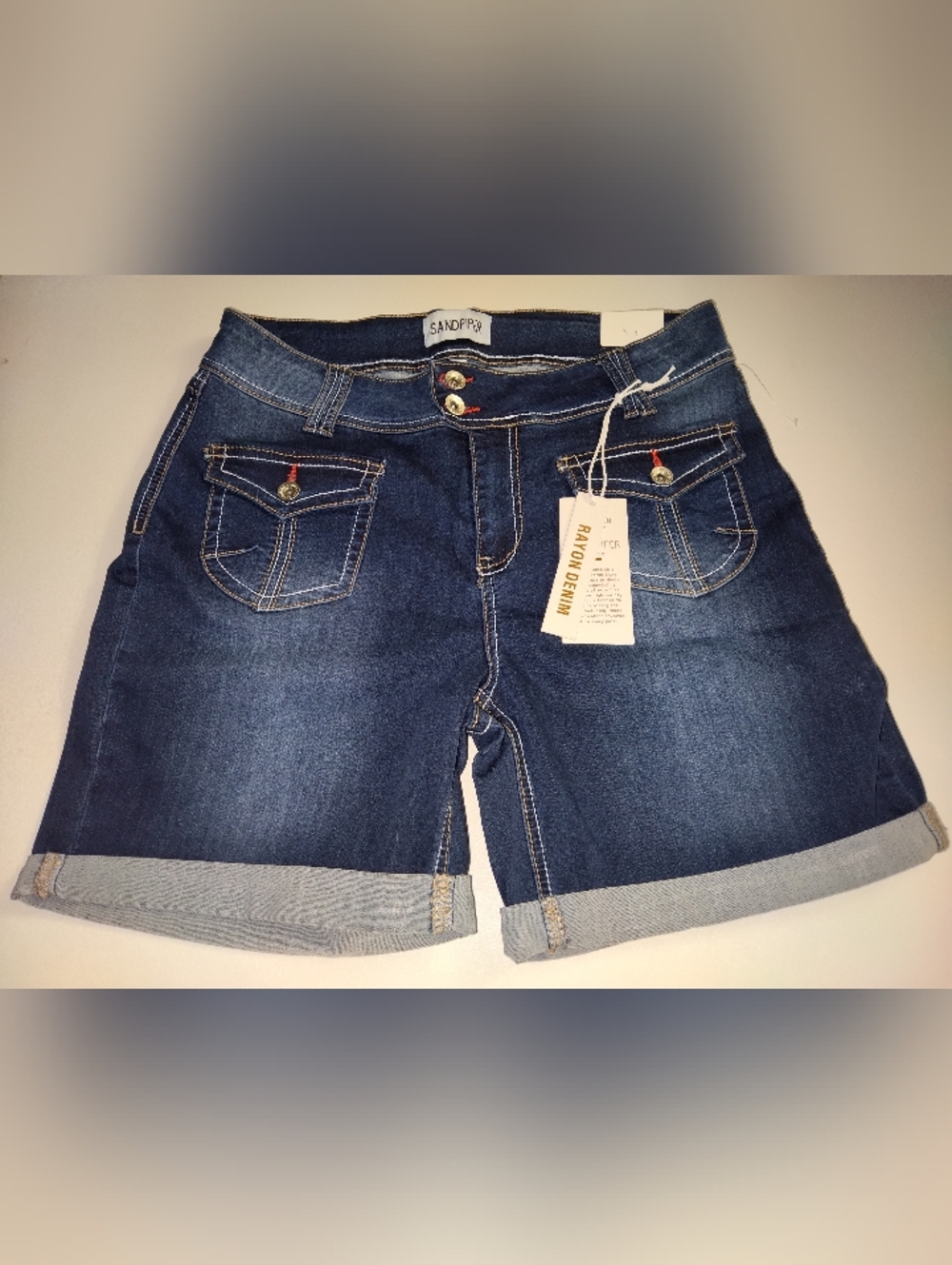 Sandpiper Women's Dark Blue Denim Cuffed Shorts New Size 16W